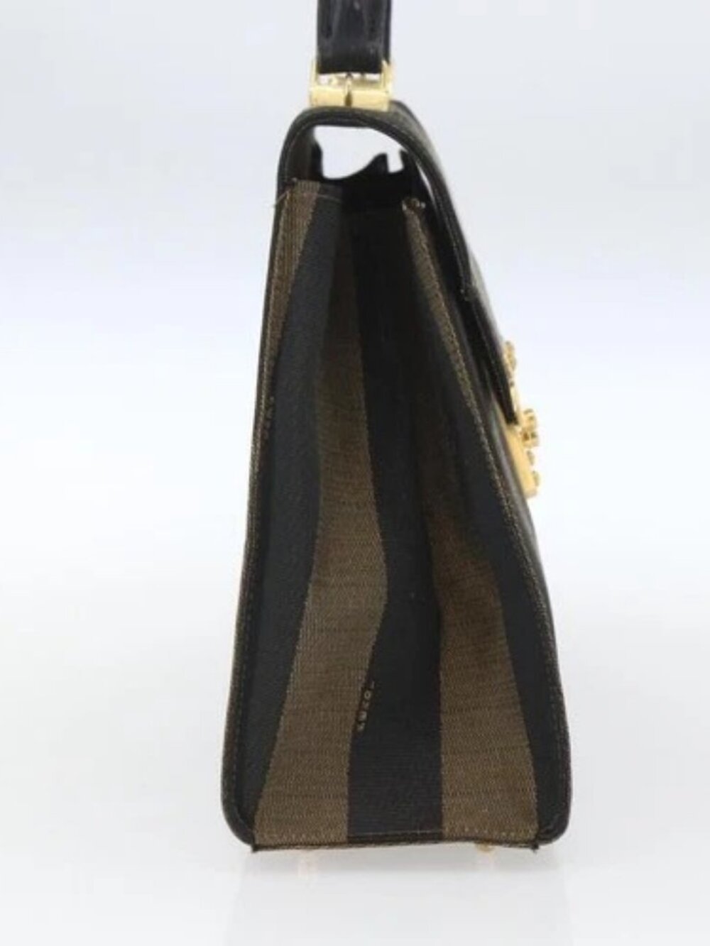 FENDI Pecan Canvas Hand Bag Black Brown gold Auth 165003 - Picture 3 of 16